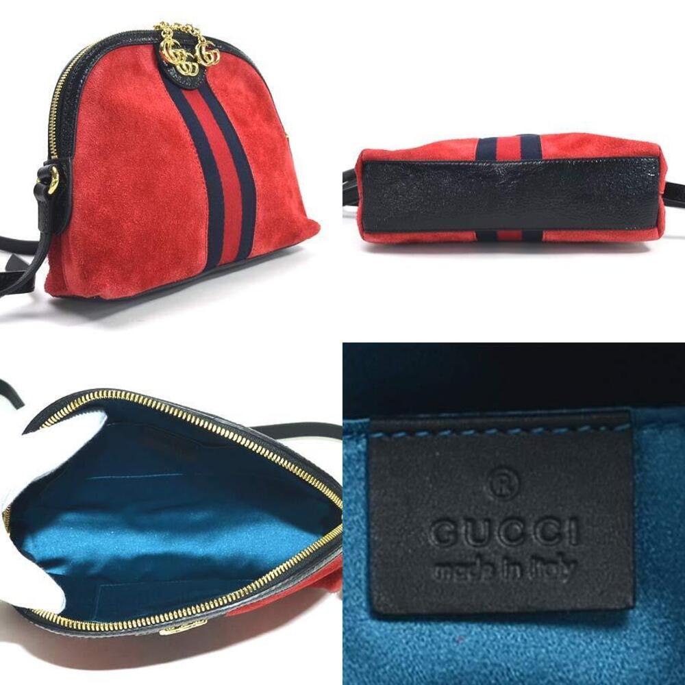 Gucci Bag Ophidia GG Black Patent Suede Web Shoulder Double Red Leather